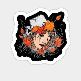 Fall's Crown: Autumn Leaves on a Girl's Head Sticker